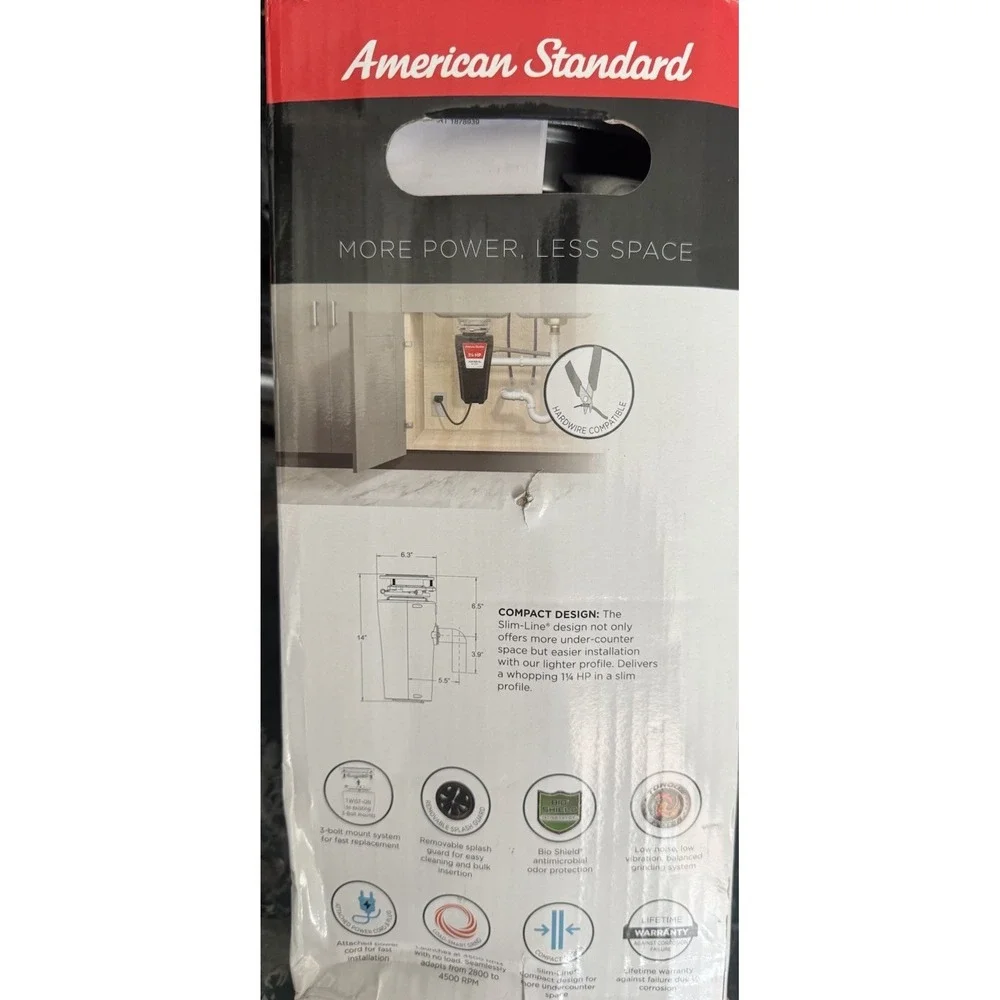 American Standard Slim Line 1.25HP Food Waste Disposer Select Color Black